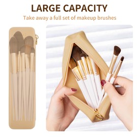 Nuomeisi Silicone Makeup Brush Holder, Portable Travel Essentials, Stand-up Cosmetic Bag Case, Toiletry Organizer with Upgraded Zipper Closure- Ideal for Daily Use and Travel (Khaki)