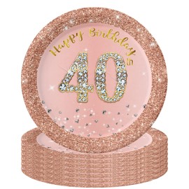 16Pcs 40th Birthday Rose Gold Paper Plates 7 inch,40th Rose Gold Woman Birthday Disposable Party Paper Plates,Happy 40th Birthday Tableware Decorations for Her,Women,40th Birthday Gifts Party Supplies