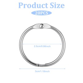 LXUEJIE Pack of 20 Binder Rings, 30 mm Metal Book Binding Rings, Loose Leaf Book Rings, Book Binding Ring Binder Rings, Loose Leaf Connector for Scrapbook, Album, Notebook, Index Cards (Silver)