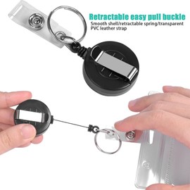 Pack of 2 ID Card Holders with Retractable Key Yo-Yo with Extra Strong Spring and Tear-Resistant Cord with Belt Clip Made of Plastic Hard Plastic, for ID Badge Holder (Black)