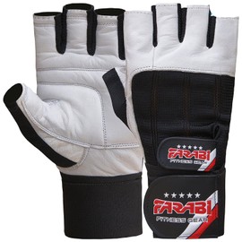 Farabi Weight Lifting Gym training Gloves Real Leather with 4 Way Stretch Mesh Spandex Hook & Loop Closure (Black-White, Small)