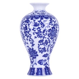 Traditional Thin-Bodied Blue and White Porcelain Bud Vases,Hand-Painted Chinoiserie Ceramic Vases with Floral Design,Thin-Walled Lightweight Vases for Home Décor, Tabletop, and Shelves (Plum)