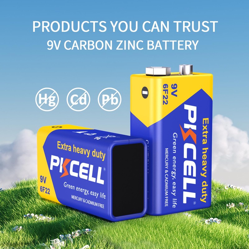 PKCELL 9V Battery Carbon Zinc for Smoke Detectors 6F22 Battery,
