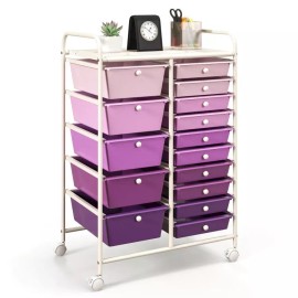 15-Drawers Utility Rolling Bedroom Multi Organizer Storage Office Cart 4-Wheels