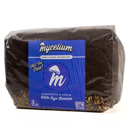 Mycelium's Superior Dung-Loving Mushroom Substrate & Rye Berries Mix - 3LB All-in-One Premium Coir, Vermiculite & Gypsum Formula, Pre-Sterilized & Ready for Easy Home Cultivation