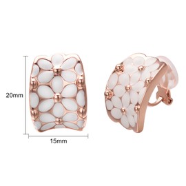 Vissen White Flower Clip On Earrings For Women Rose Gold Plated Non Pierced Vintage Jewellery Earrings
