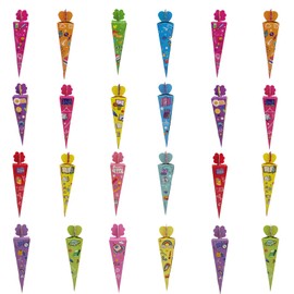 BSITSSS Pack of 24 Boys & Girls School Cone, 20.5 x 4 cm School Cones Colourful, Foldable Sugar Bag of Lacquer Cardboard, Small Sugar Bags for Many Schools and Parties Occasions