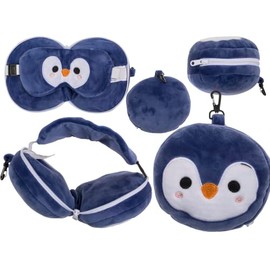 Out of the blue Plush Travel Pillow with Eye Mask Penguin Approx 14cm x 14cm x 10cm