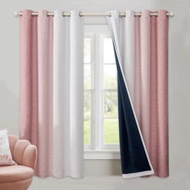 Geomoroccan Ombre 100% Blackout Curtains 63 Inch Length 2 Panels for Bedroom Girls Nursery Pink White Gradient Patterned Room Darkening Thermal Insulated Grommet Window Treatment Drapes,52x63, 2 Set