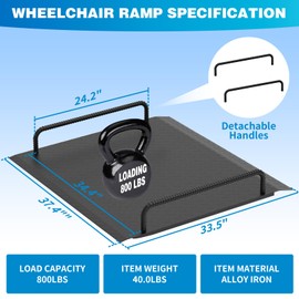 Door Threshold Ramp with Detachable Handles Fits for 2.0" to 9.0" Rise, Wheelchair Doorway Ramp for Scooters/Elderly/Walkers/Stairs(800 LBs Loading, 33.5" L*37.4" W, Alloy Iron, 40.0 LBs)