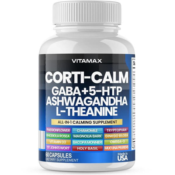 Corti-Calm Cortisol Supplement, L Theanine, Ashwagandha, Vitamin D 3, GABA