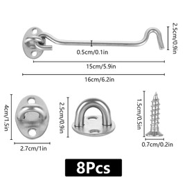 GOYADA 8 Pieces Door Latch Door Bolt for Exterior Door, 6 Inch, Cabin Hooks Stainless Steel with 32 Screws for Door, Window, Garage, Shutters, Cabinet, Barn, Silver