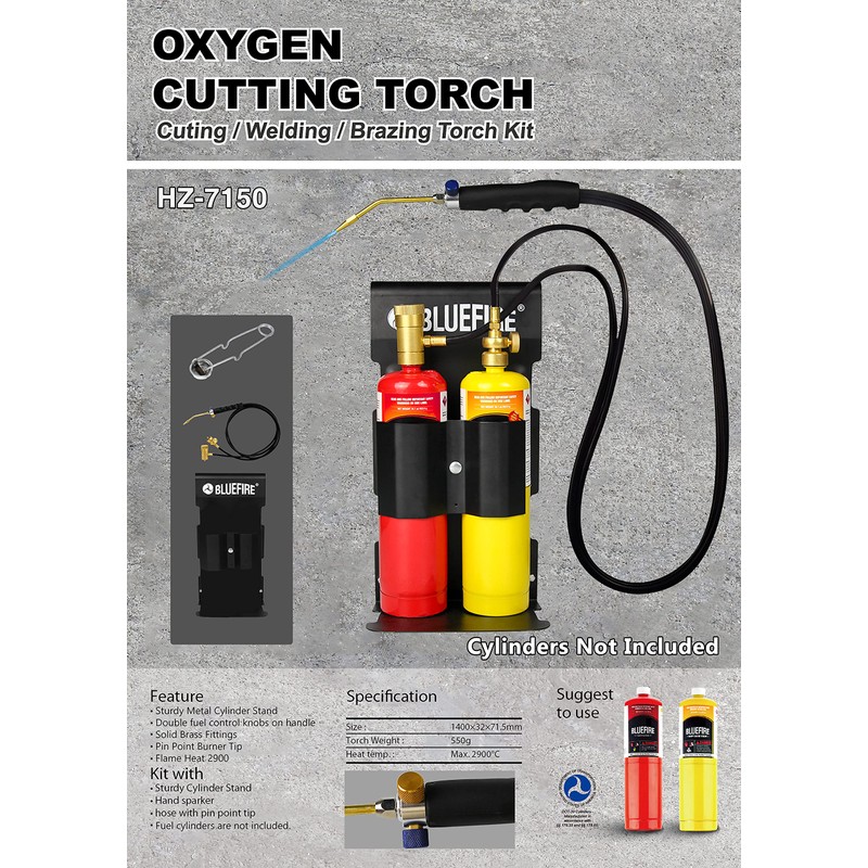 BLUEFIRE Oxypropane Welding Gas Cutting Torch Kit with Flint Lighter