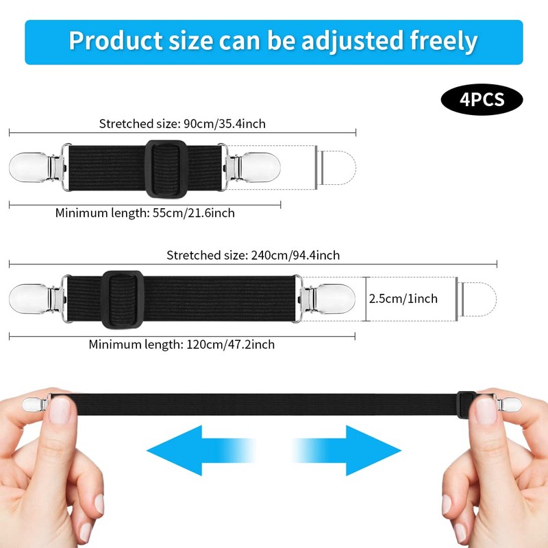 O-Kinee Pack of 4 adjustable bed sheet straps, adjustable bed