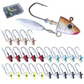 Goture Underspin Jig Heads, Colored Swimbait Jig Head Hooks with Spinner Blade for Freshwater Saltwater, 25pcs 3/8oz Painted Fishing Jigs Hooks for Trout Bass Walleye Crappie Fishing