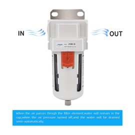 NANPU 3/8" BSP Compressed Air Line Filter, 5 Micron Brass Element, Metal Bracket, Poly Bowl, 10 Bar