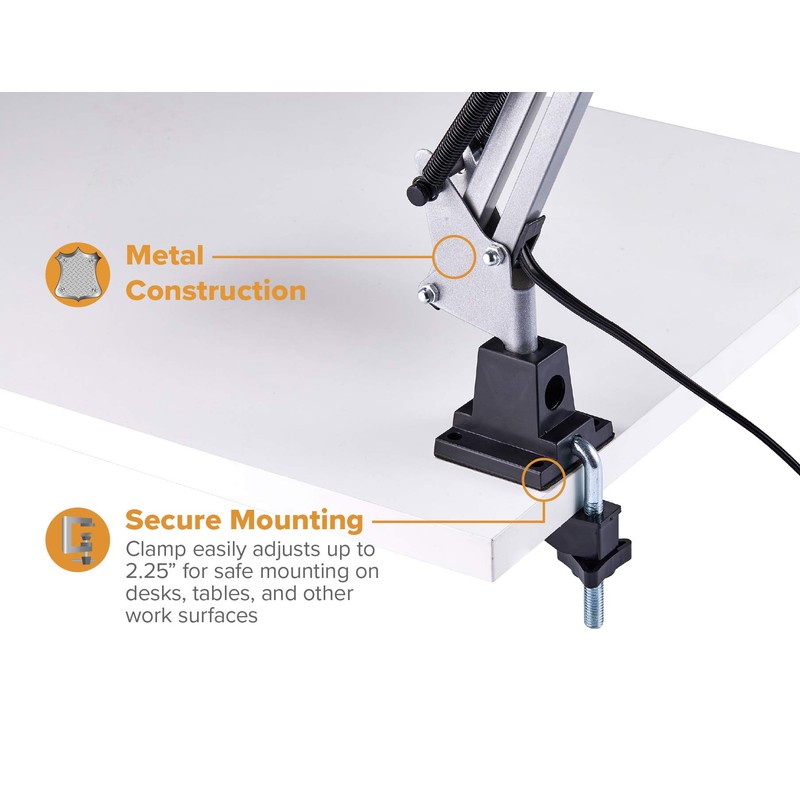Bostitch Office VLF100-SLV Swing Arm Desk Lamp with Clamp Mount,
