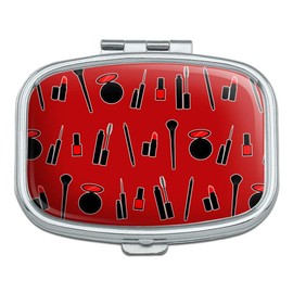 Makeup Lipstick Mascara Eyeliner Pattern Rectangle Pill Case Trinket Gift Box