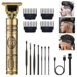 PXLISIE PXLISIE Hair Clippers for Men, Professional Hair Trimmer T Blade Trimmer Zero Gapped Trimmer, Cordless Rechargeable Beard Trimmer Shaver Hair Cutting Kit with Guide Combs (Gold)