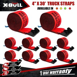 X-BULL 10 Pack 4" x 30'  Winch Truck Straps w/Flat Hook for Towing 18000 lbs Red
