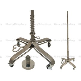 (BS-122Gray+CAP-TY122F+POLE-TY122) Antique Luxury Looking Gray Metal Wire Caster Base with Metal Pole+Bolt top(Female Cap is Smaller), The Wheels Have Brakes