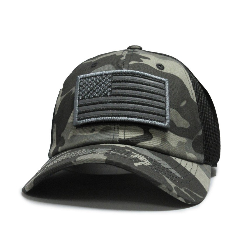 USA Flag Hat Camo Gray Detachable Patch Micro Mesh Tactical
