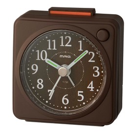 MAG T-736BR-Z Alarm Clock, Analog, Brown, Mini, Silent, Continuous Second Hand, Snooze Function, Light Included