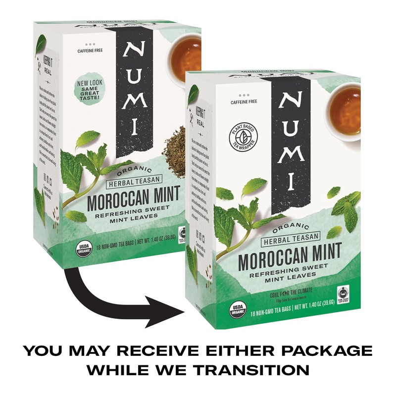 Numi Organic Moroccan Mint Tea, 18 Tea Bags (Pack of