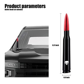 GKmow 1 PC Car Truck Bullet Antenna, Skull Design Universal Short Vehicle Antenna for Ford F150 GM Chevy Silverado 1500 2500 3500, Heavy Duty Pickup Trucks Accessories (Red)