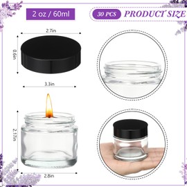 30 Pcs 2 oz Clear Glass Jars with Black Lids Leakproof Round Airtight Jars Empty Cosmetic Jars with Inner Liners Lid for Candle Making Storing Lotions Spice Powder Liquid Sample Makeup (Black,clear)