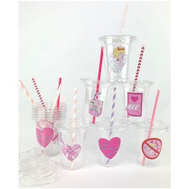 Anti Valentines Day Party Cups, 12 oz, Set of 12 with Straws and Lids, Assorted Designs