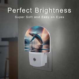 sndheke Jumping Whale Night Light for Kids, Ocean Marine Life Rainbow Night Light Plug in with Dusk to Dawn Sensor, 0.5w Energy Saving Sleep Friendly Nightlight for Hallway Stairway Kitchen Bedroom