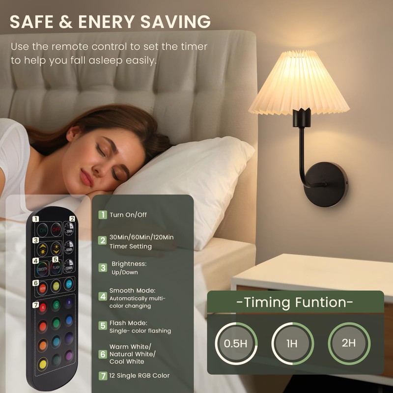 Rechargeable Battery Operated Wall Sconces Sets of 2, 15 Colors