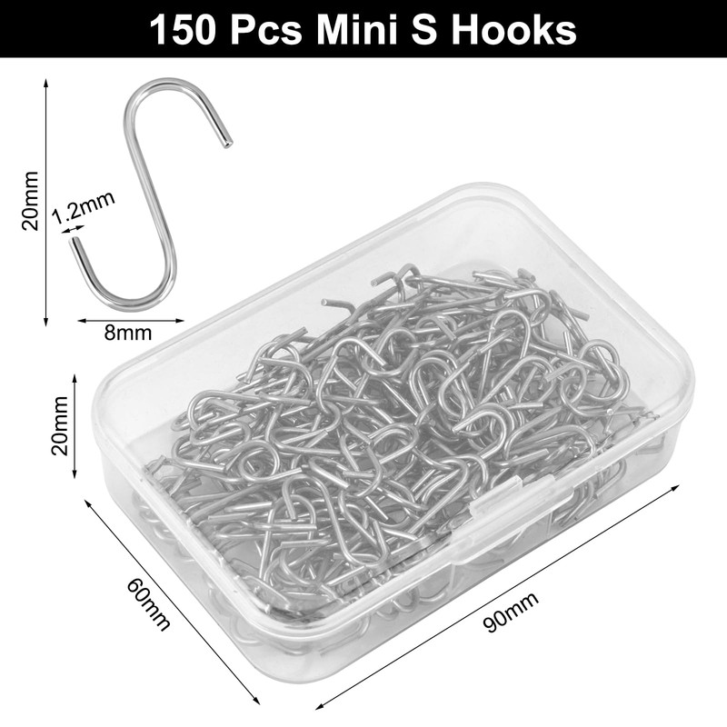 HIKPACKER Pack of 150 Mini S Hooks, Stainless Steel, 2