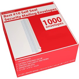 #10 Envelopes Letter Size Self Seal | 1,000 Business Mailing Security Peel and Sealing Envelope | 100% Tinted | no 10 White Windowless Legal Regular Plain Envelops Pack | 4-1/8 x 9-1/2 Inches | 24 LB