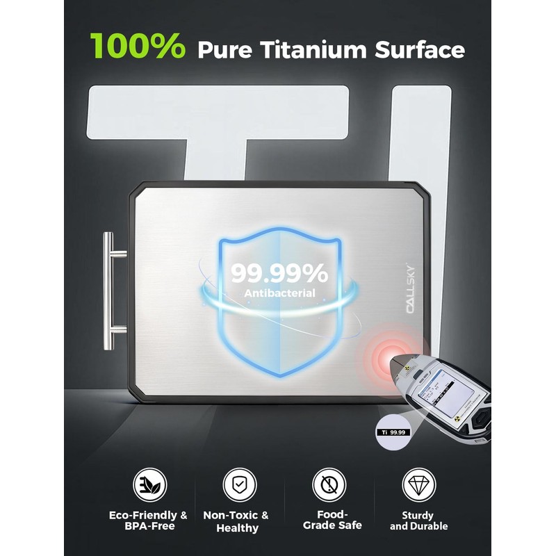 Titanium Cutting Board for Kitchen, Double Sided Non Toxic Titanium