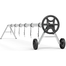 14-Ft Aluminum Pool Cover Reel System,Heavy-Duty Solar Cover Reel with Hand Crank, 6 Straps & Clips, Wheels – Fits Inground Rectangular/Kidney/Oyster Pools, Rust-Proof