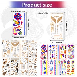 LHOEST 16 Sheets Temporary Fake Tattoos for Christmas, Glow in the Dark and Gold Temporary Tattoos for Kids Teens Women Men, Neon and Metallic Temporary Tattoo