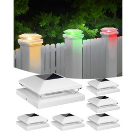 T-SUN Solar Post Cap Lights with Auto-Change Colors- for Wooden (4x4/6x6) & Vinyl (4x4/5x5) Posts | Weatherproof Outdoor Solar Fence Post Lights for Deck, Porch, Garden & Stairs(6-Pack,RGB)
