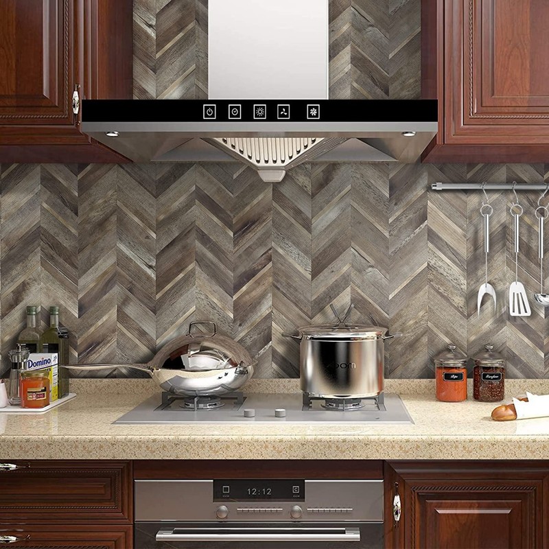 STICKGOO 10-Sheet Herringbone Tile Peel and Stick Backsplash, Faux Wood