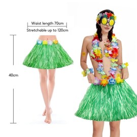 YWKJDDM 8 Pcs Hawaiian Hula Skirt Costume Set, 40cm Hawaiian Grass Skirt, Hawaii Leis Hula Grass Skirt Lei Flower Lei Luau Garland for Novelty Luau Skirts Party