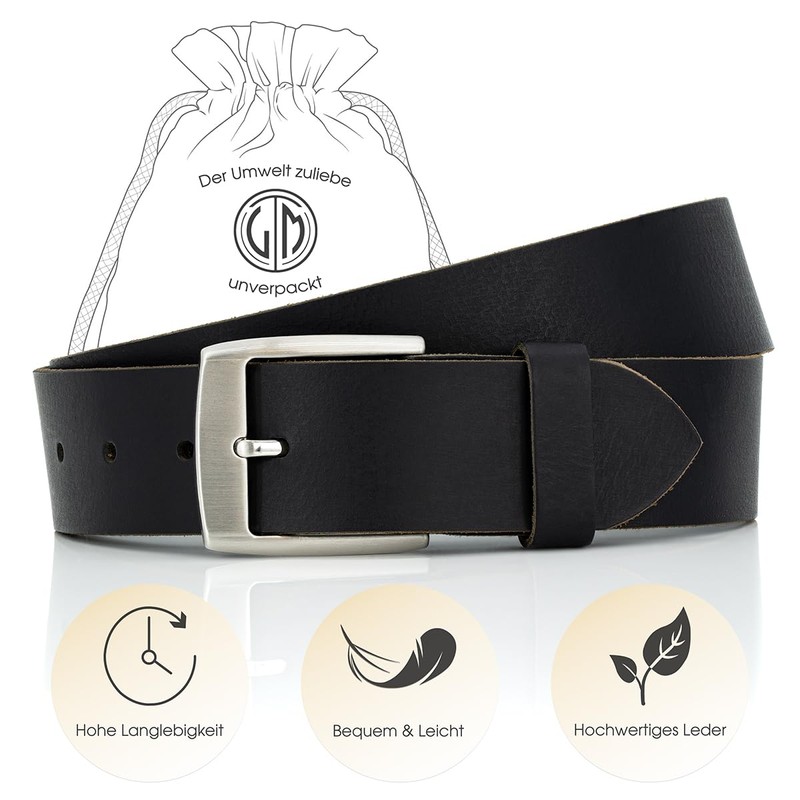 LINDENMANN Men's Buffalo Leather Belt 40 mm Black, black