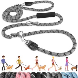 Eyein Dog Lead for Large and Medium Dogs up to 100 kg, 3 m Double Lead for 2 Dogs with 3 Adjustable Buckles and Handles, 8-in-1 Reflective Thickened Free Leads, Light Grey