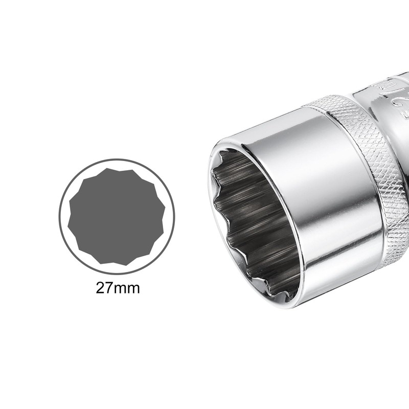 sourcing map 12-Point Socket 1/2" Drive 27mm Deep 45# Steel