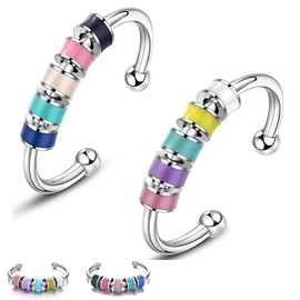 Jellatante Fidget Ring Set-Rotatable Bead Rings,Open Adjustable Spinner Ring Mood Rings Cute Fidgets Rings Gifts for Women Men, Plastic, No Gemstone