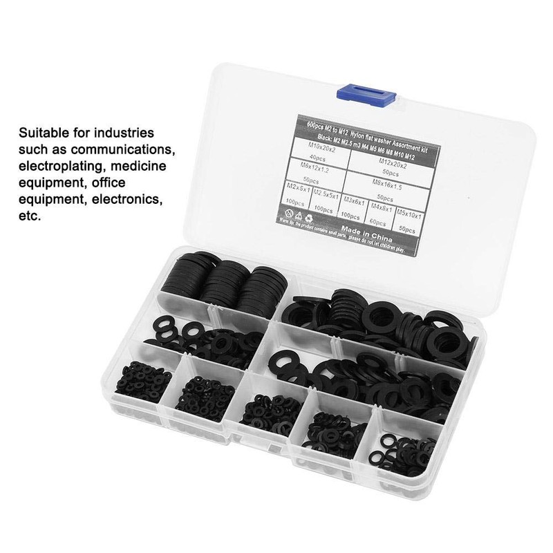 Nylon Washer Nylon Seal Black, M2-M12 Black Washer Assortment Set,
