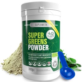 Super Greens Powder - 40 Organic Plant Ingredients for Gut Health - Vegan - Gluten-Free Superfood - 30 Day Supply - 300g (One Size, Vegetable with Extra Mushrooms)