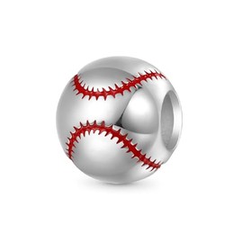 GNOCE Charm Bead Sport Baseball Charm 925 Sterling Silver Beads Charms for Women and Girls Jewellery Gift for Sports Fan, Silver, Cubic Zirconia