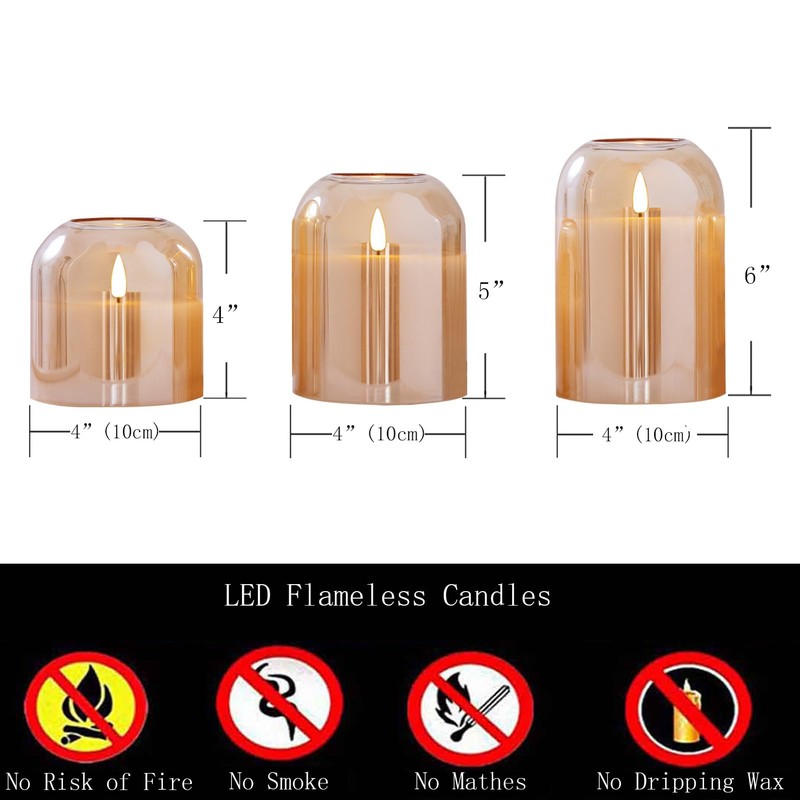 volnyus Gold Glass Flameless Candles with Remote Battery Operated Flickering