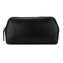Women's Leather Cosmetic Bag - Medium Travel Makeup Pouch - Make-Up Case (Black)